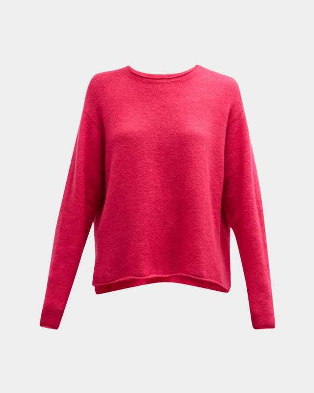 Crewneck Cashmere-Silk Boucle Top